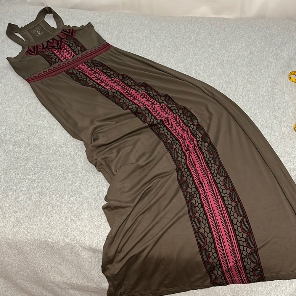 Athleta Boho Maxi Dress Small Brown Vacation Stretchy Jersey Beach Casual Summer